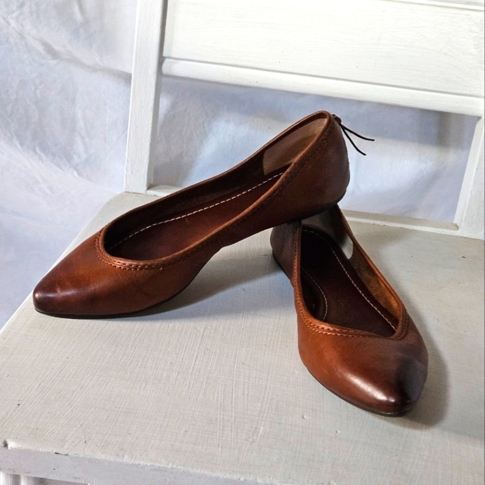 Frye Regina Ballet Flat, Size 8M, Cognac Brown leather